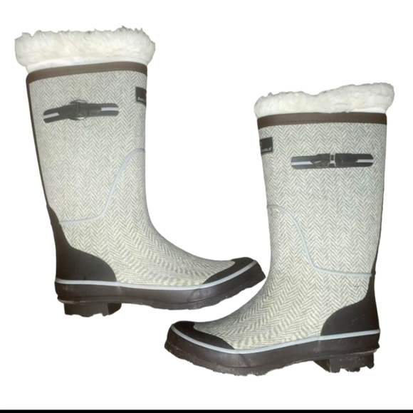 Arctic Shield Ranch Boots Grey & Cream Fabric Uppers over rubber w Furry Liners - Picture 4 of 6
